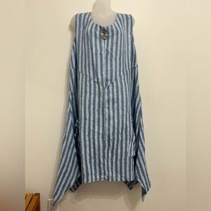 Blue Striped Sleeveless Linen Dress